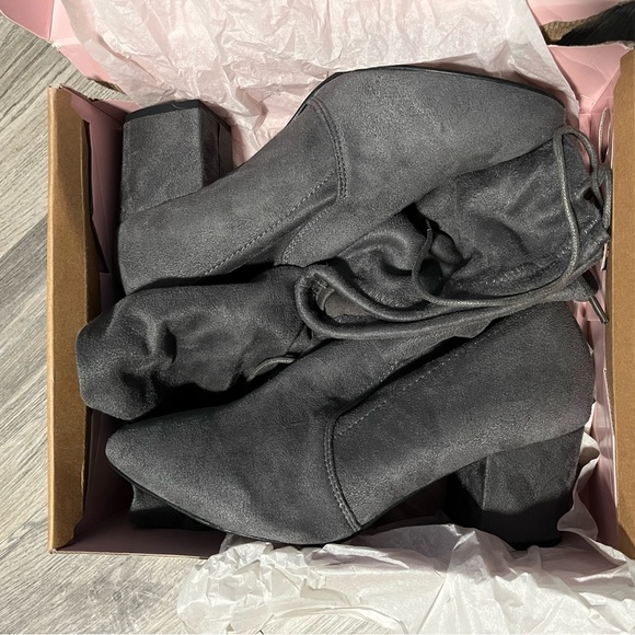 Grey Over-The-Knee Heeled Boots - Picture 2 of 4
